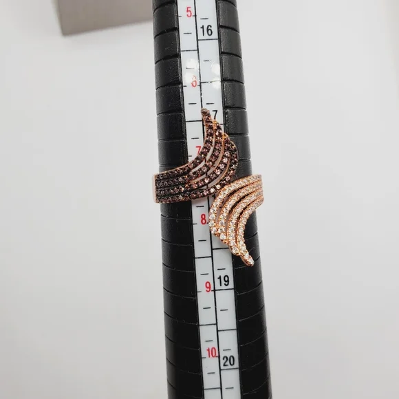 Chocolate & White Diamond Simulants Rose Gold - 925 Sterling Silver Ring
